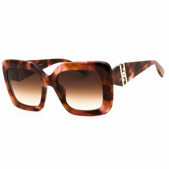New! Furla SFU883 01GQ Elegant Brown Sunglasses Authentic